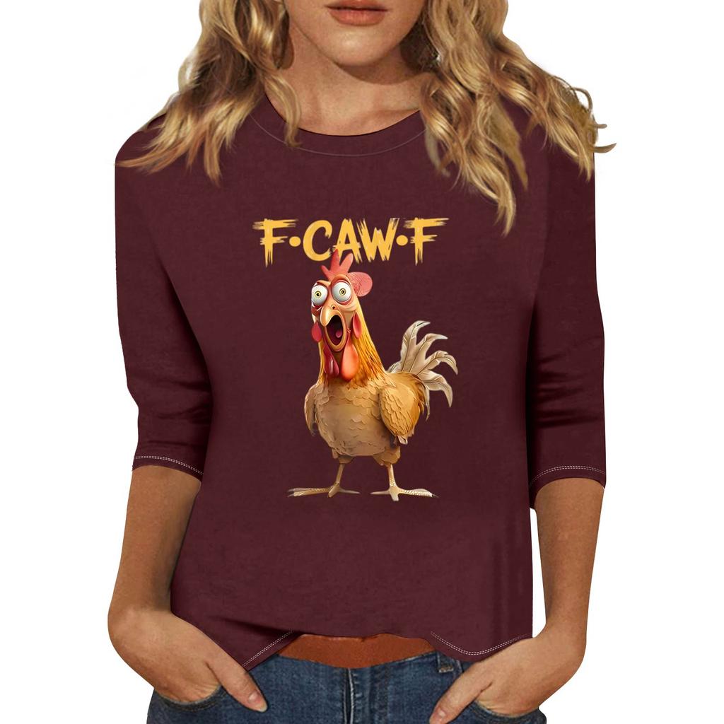 Women's Fashion Casual Three-Quarter Sleeve Printed  Neck T-Shirt Top