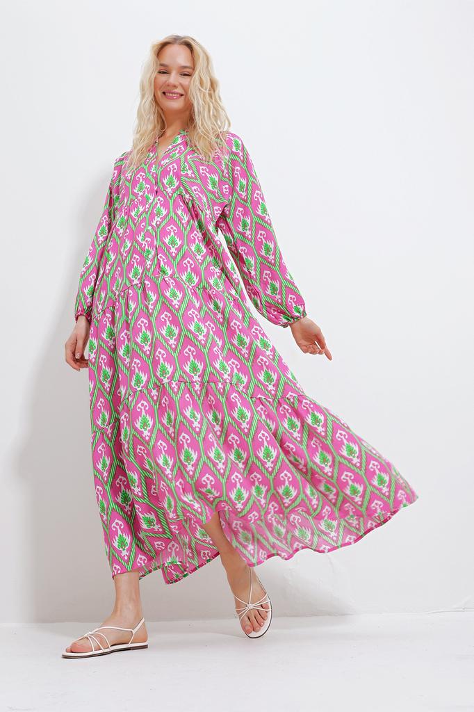 Women's Hijab Dress New Season Fashion Orange Magnetic Collar Paisley Patterned Maxi Dress