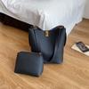 Korean Style Relaxed Shoulder Bag Spring Pu Bucket Bag Minimalist Horiztal Square Magnetic Snap Bag Solid Color Cross Body Bag