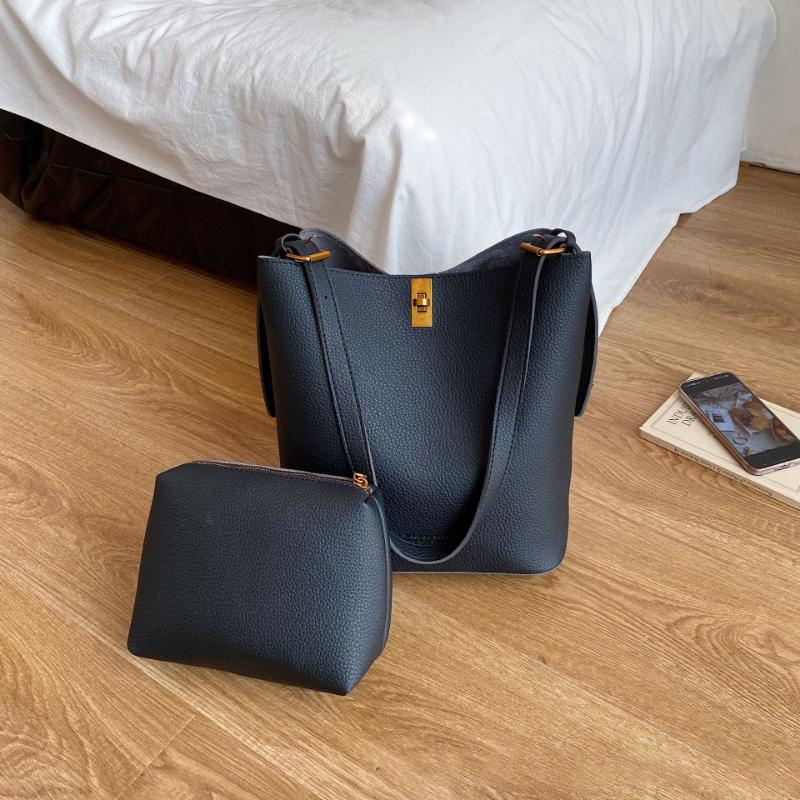 Korean Style Relaxed Shoulder Bag Spring Pu Bucket Bag Minimalist Horiztal Square Magnetic Snap Bag Solid Color Cross Body Bag