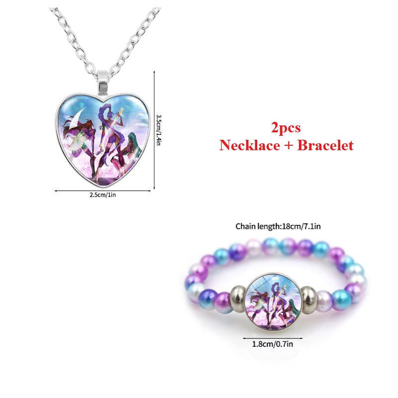 2Pcs Kpop Rumi Mira Zoey Necklace Bracelet Set Heart Keychains Kpop Accessories Birthday Party Supplies Party Favors Gifts