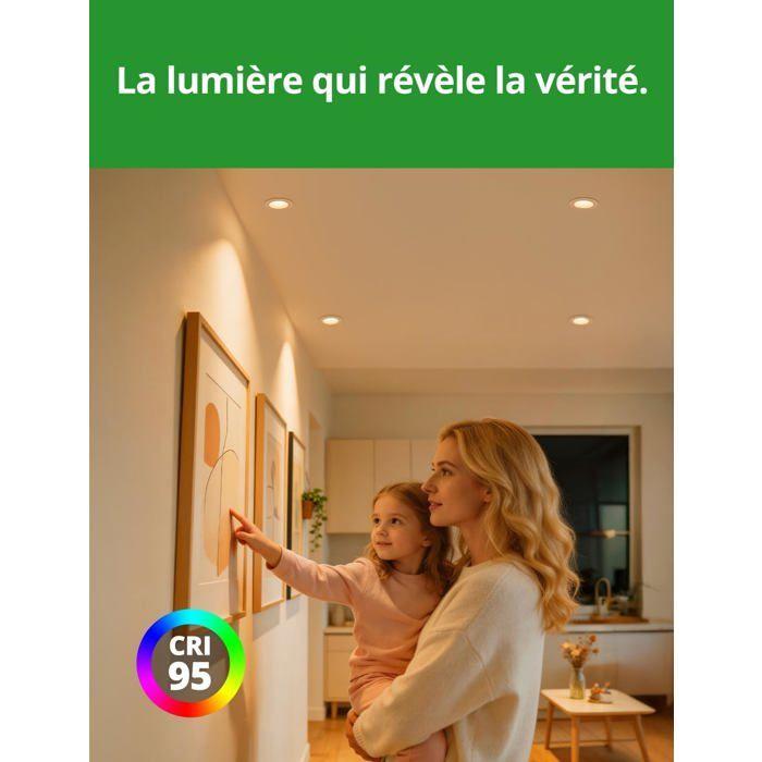 HOMEOW Spots LED Encastrables Anti-éblouissement 7W, 660LM, 3 Couleurs, IRC 95, IP44, Découpe 68-80mm, Lot de 6 pour Salle de…