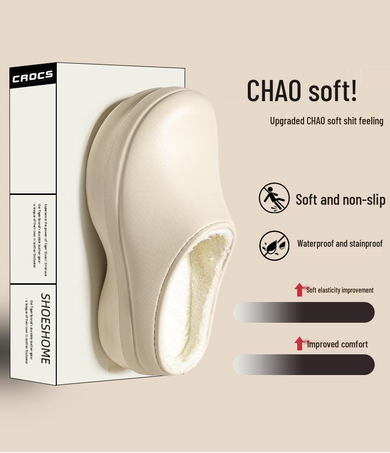 Men's Thick-Soled Cotton Slippers, 2025 Winter Collection - Waterproof, Non-Slip, Height-Enhancing, Plus Velvet, Toe-Covering Design