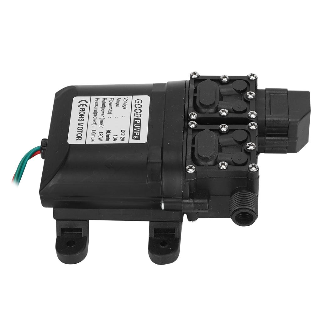 Pompă cu diafragmă de înaltă presiune cu debit mare 12V 120W 8L, miez dublu cu conector de cupru