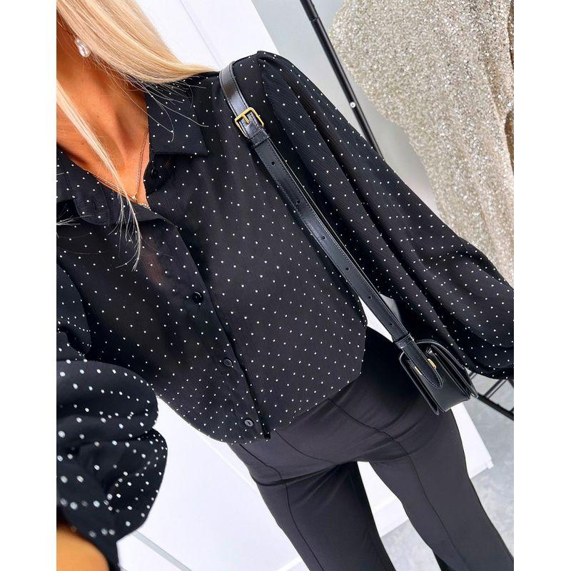

European and American Long sleeve Polka Dot Loose Design Sense Shirts Top Women clothes Shirt Top Black XXL