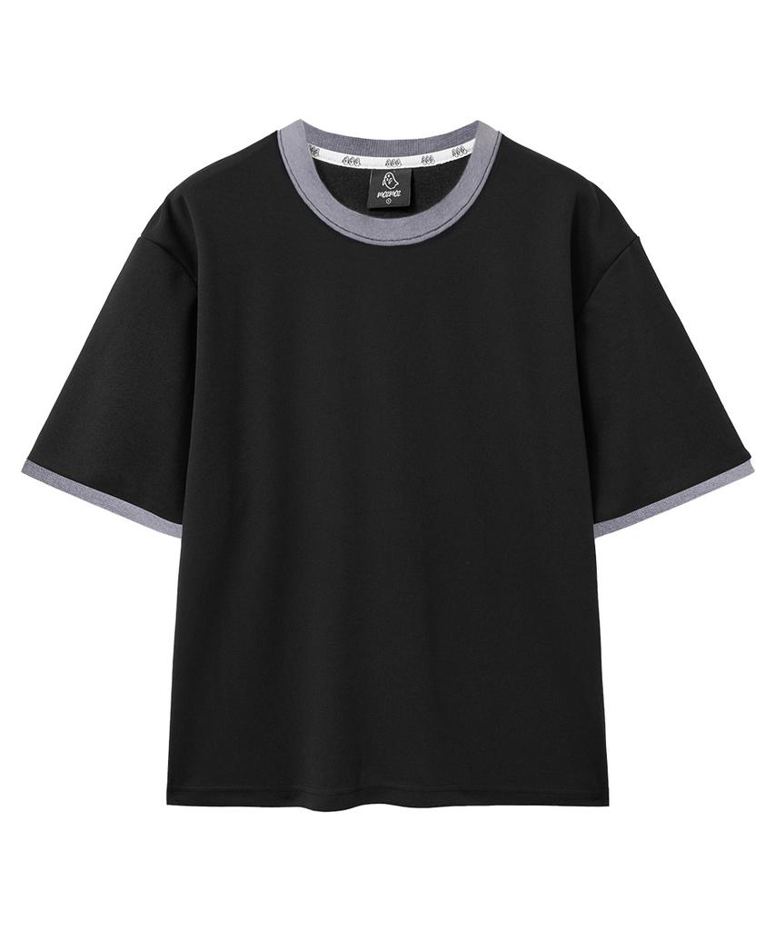 MOZMOZ Essential Air Mesh Short Sleeve Ringer T-Shirt Black