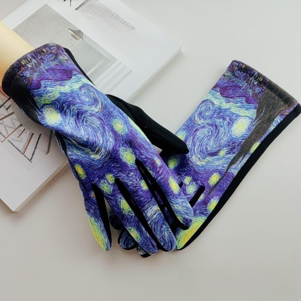 Oil Painting Print Touch Screen Gloves Thick Fleece Lining Art Printed Gloves Retro Opera