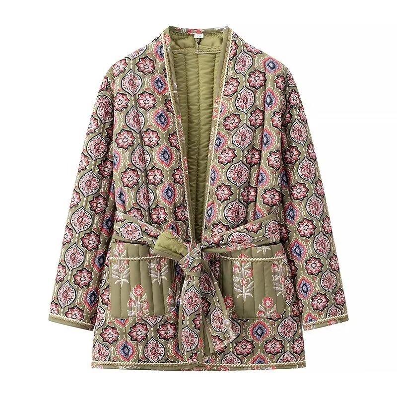 New autumn models, women's clothing, European and American style French design, fashionable and versatile casual style printed cotton-padded jacket