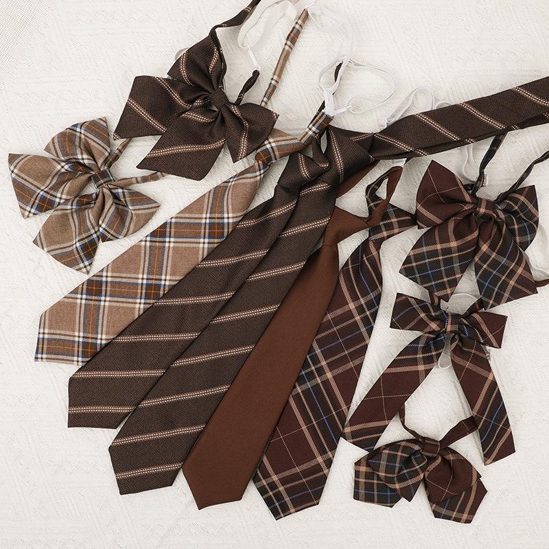 Jk Retro Marrone a Quadri a Strisce Giapponese Caffè Pigro Cravatta Libera Cravatta a Papillon per Celibi Università alla Moda