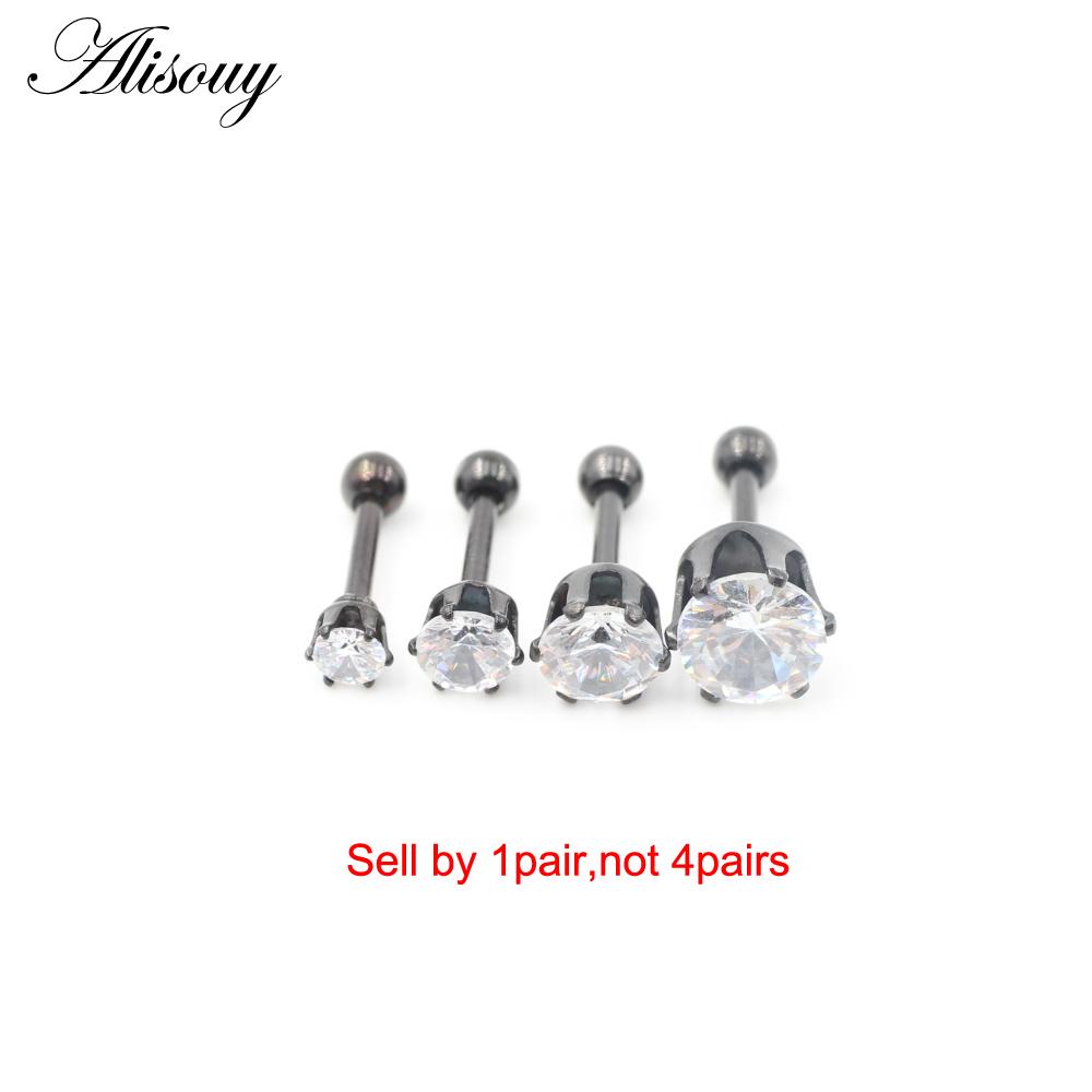 Alisouy 2pcs 3-6mm Ear Stud Earrings Hypoallergenic Round Cubic Zirconia Stainless Steel CZ Girls High Quality Women Earrings