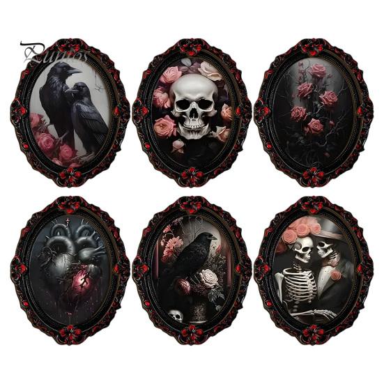 Vintage Oval Photo Frame Decor Halloween Gothic Refrigerator Magnet, Retro Fridge Magnets, Distressed Soft Magnetic Ghost Theme Stickers Dark