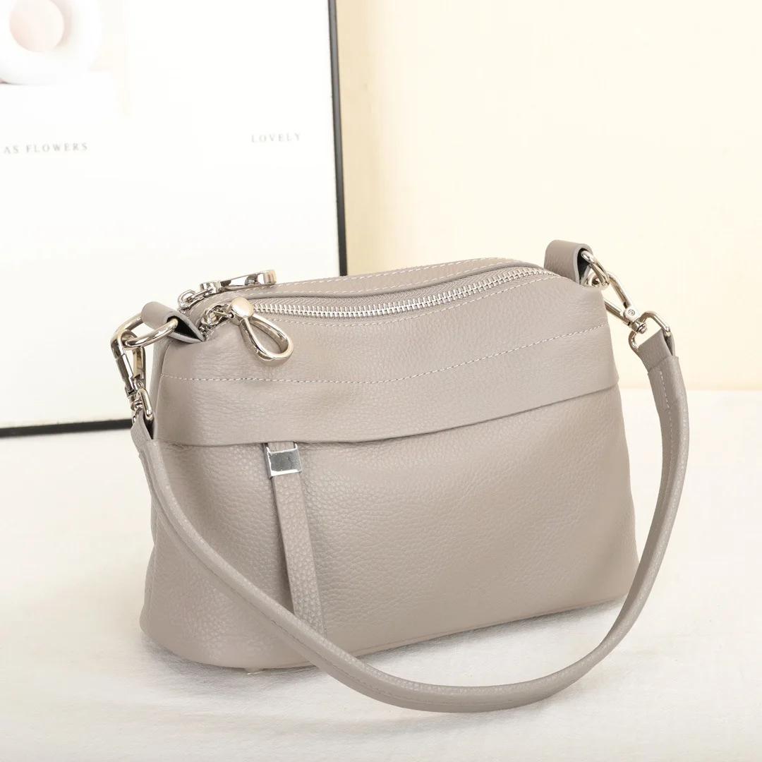 

Head Layer Cowhide Leather Women s Shoulder Crossbody Bag Large Capacity Multi Compartment Handbag Casual Practical Armpit Bag 24X10X17CM сірий колір
