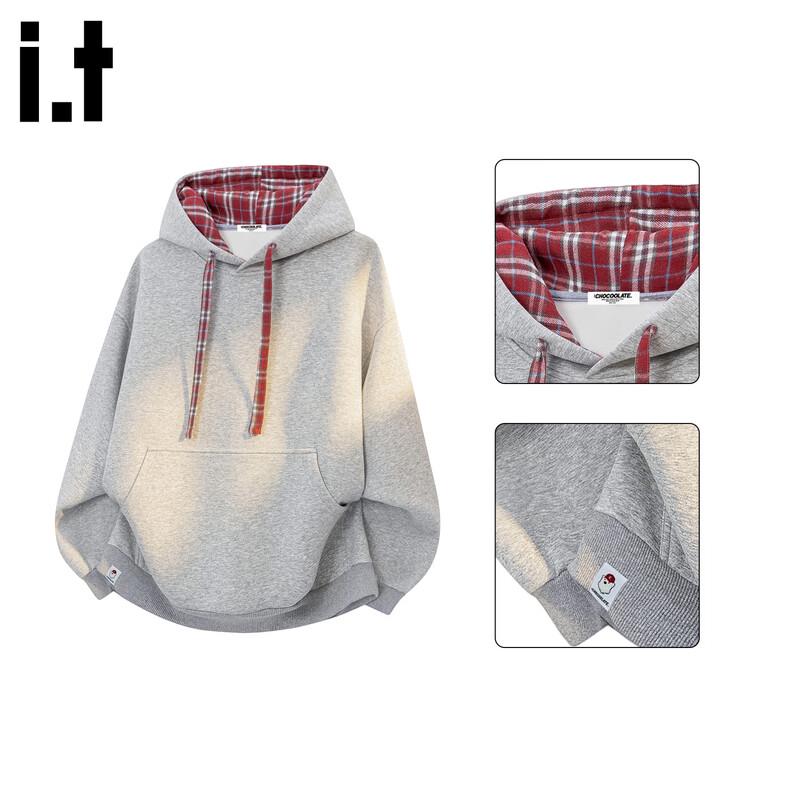 CHOCOOLATE Women s Plaid Patchwork Hooded Sweatshirt XL