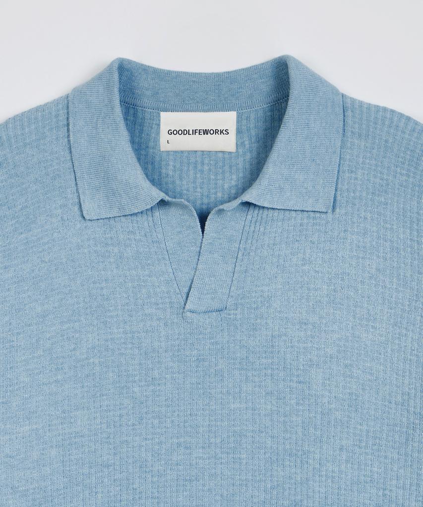 GLW Open Collar Waffle Half Knit Blue