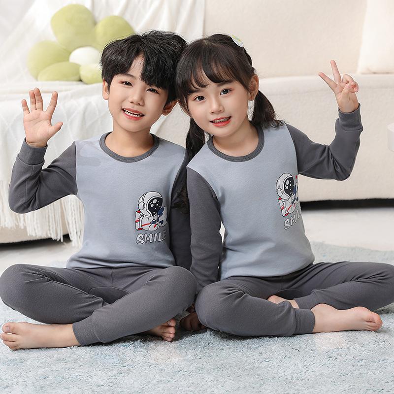 Children's pajamas pure cotton boys' long johns set girls' baby thermal underwear medium and children's bottom cotton sweater