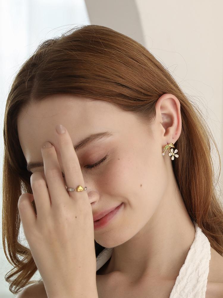 E.B.belle 18k Gold Plated Trendy Stainless Steel Small Heart Ring Waterproof Popular Women Statement Jewelry