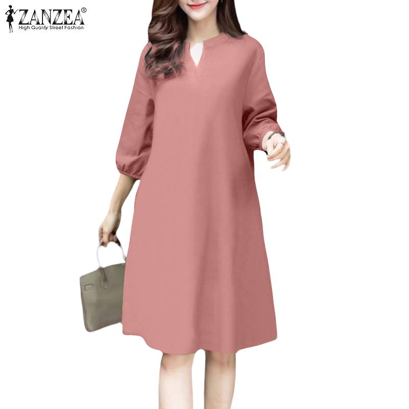 ZANZEA Dámské ležérní šaty s výstřihem do V a volným 3/4 rukávem