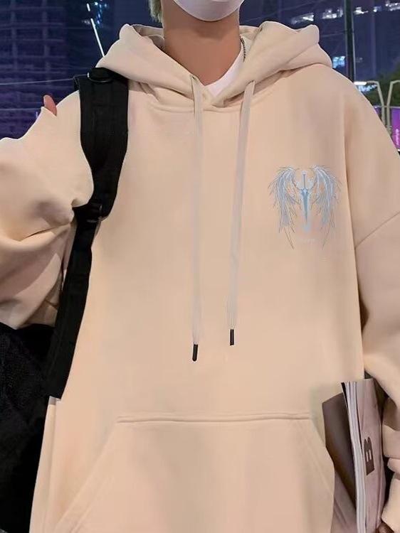 Unisex Dark Street Style Hooded Sweatshirt with Trendy Wings Design