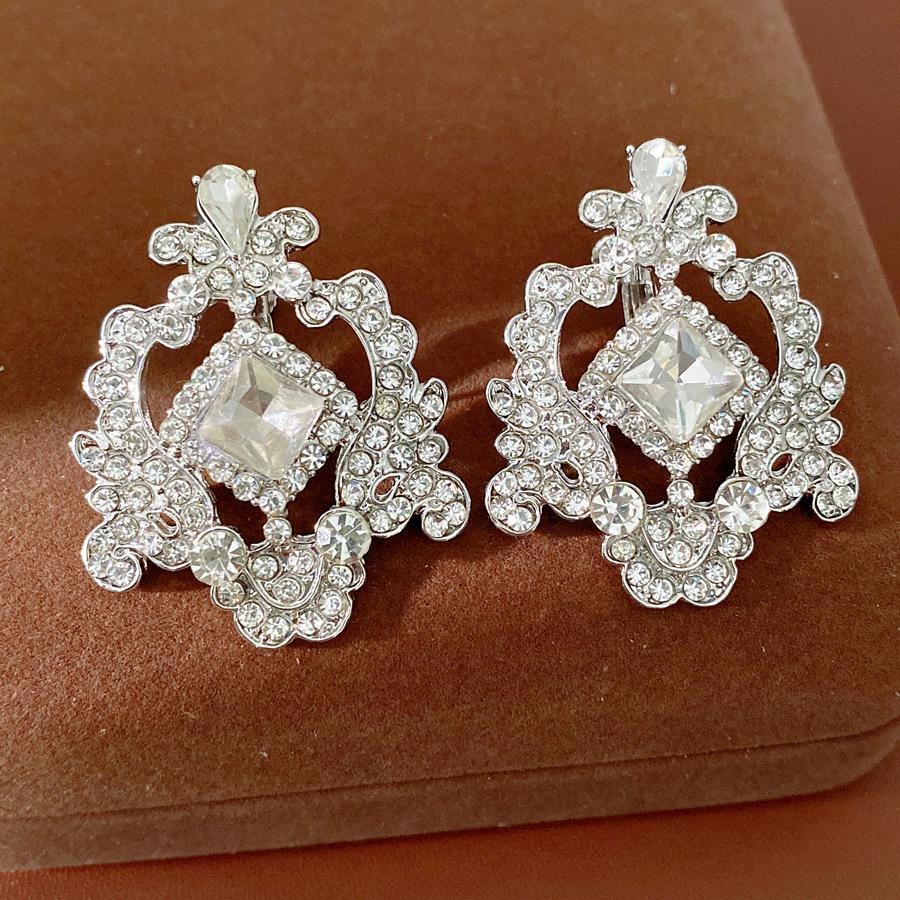 Crystal Beaded Water Drop Necklace & Ear Clip Set - Elegant Luxury European & American Statement Jewelry