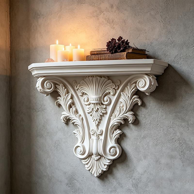 Vintage European Flower Scroll Carving Wall Bracket Wall Hanging Floating Rack Decorative Display Stand