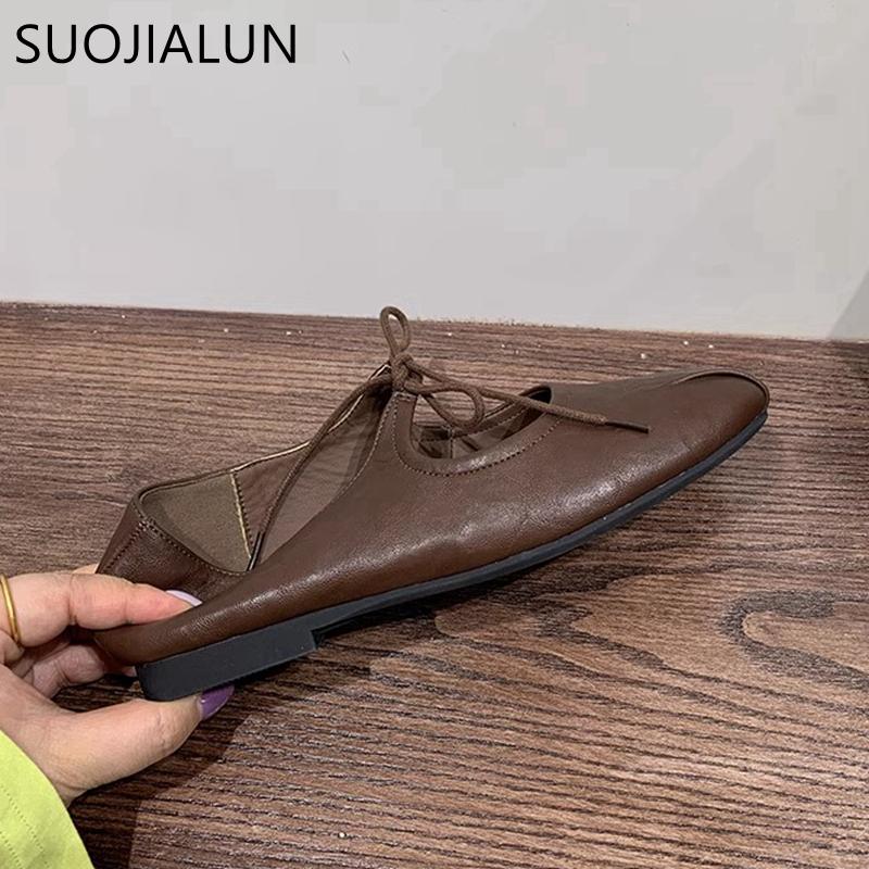 Fashion SUOJIALUN 2025 Spring New Women Flat Shoes Fashion Round Toe Shallow Slip On Ballerinas Shoes Soft Flat Heel Casual Ballet Shoes
