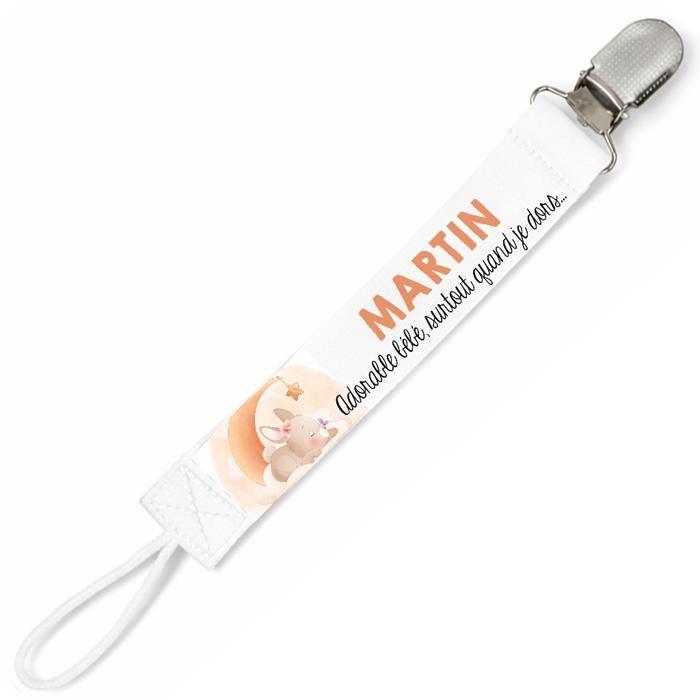 Planetee Attache tétine pour prénom MARTIN adorable bébé surtout quand je dors lapin garçon | Attache sucette cadeau naissance