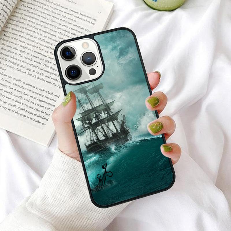 Old Ship in Sea Moon Night Celular Mobile Phone Cases For iPhone 17 Air 16e 15 14 12 13 11 Pro MAX Plus Coque Fundas