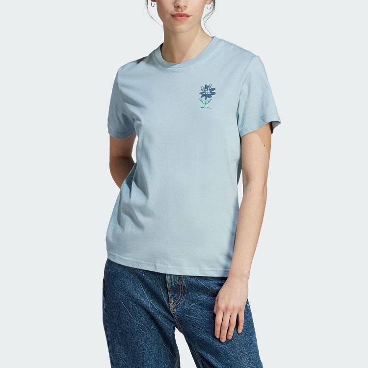 Adidas Change Through Graphic Tee Floral Print Sports Casual Short Sleeve T-Shirt Women Tops Blue IM4271