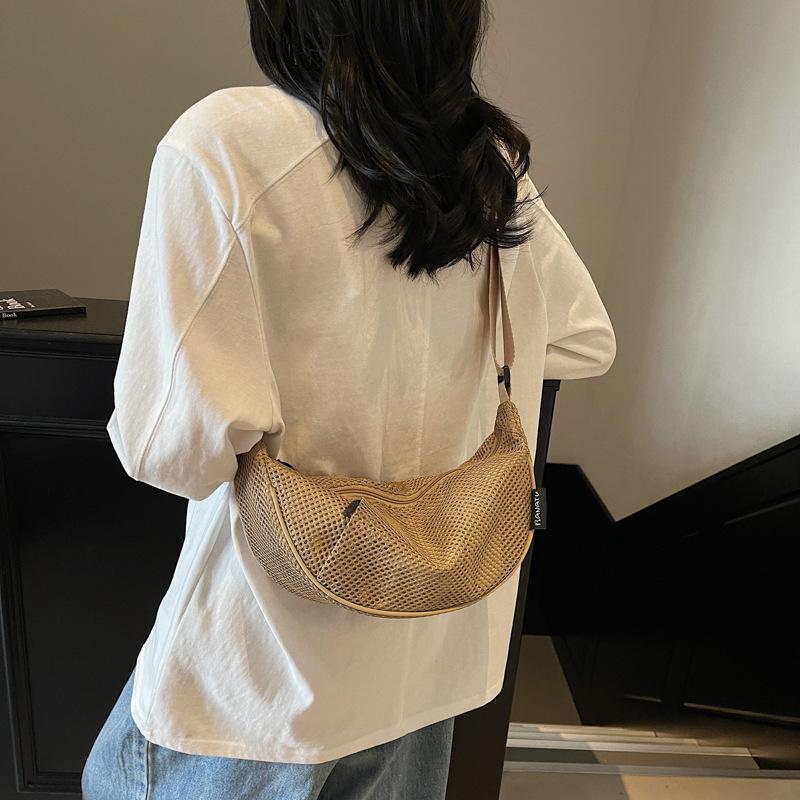 Mesh Cloth Bag Women'S Large-Capacity Niche Design Shoulder Messenger Bag Summer Commuter Dumpling Bag