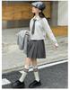 Girls' Autumn Preppy JK Shirt, Pleated Skirt, and Cardigan Set