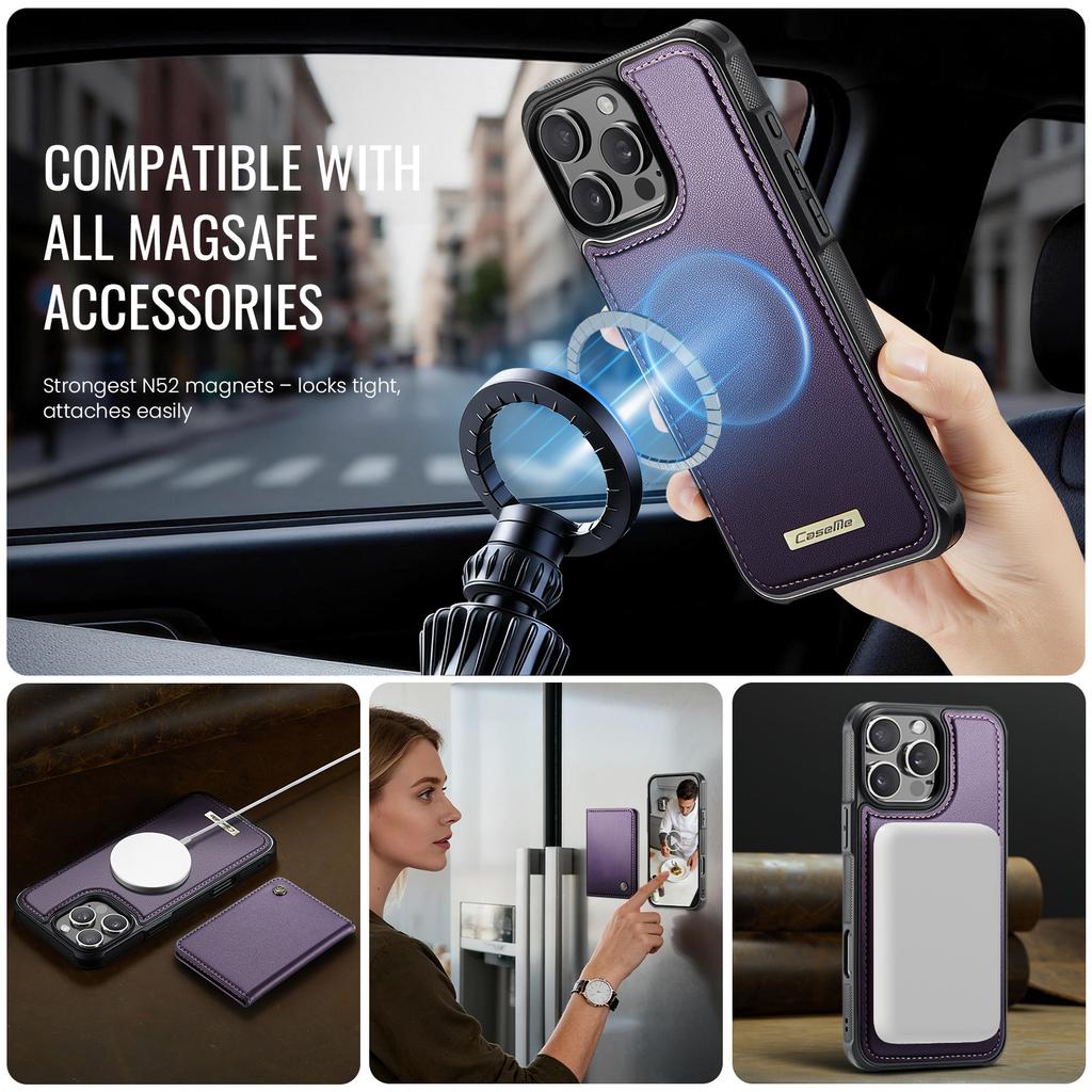 Für iPhone 16 Pro Magnetische Hülle CASEME ME80 Serie Leder PC TPU Handyhülle mit abnehmbarem Portemonnaie