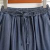 Women Summer Wide Leg Shorts High Waist Elastic Waistband Drawstring Pockets Solid Color Knee-Length Trousers
