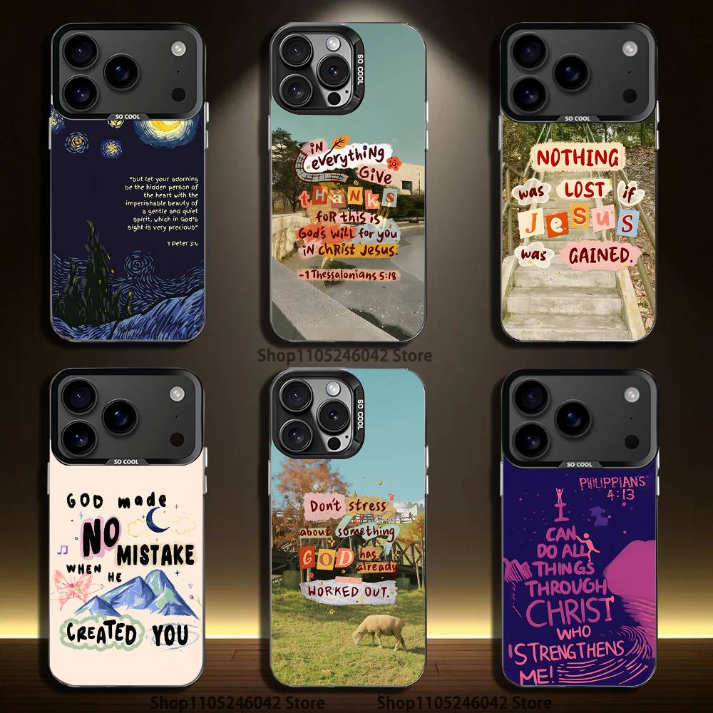 Jesus Bible Verses Black Matte Shockproof CoverPhone Case For iPhone 17,16,15,14,13,12,11,Pro,Max,Plus