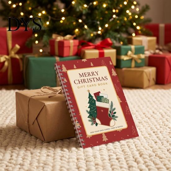 Creative Gift Card Organizer Christmas Book, 10-Page Holiday Holder with Write-On Office Exchange Supplies Notes, Festive Paper Booklet for