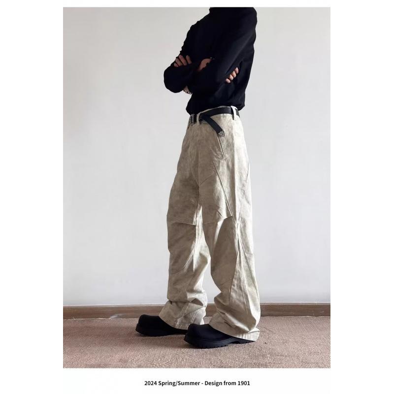 JYL Men s Cargo Pants Vintage Washed Cleanfit Vintage Loose Straight Denim M яркие темно-бордовый