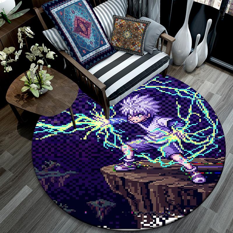 Killua Zoldyck pattern round rug,Carpet Rug for Living Room Bedroom Playroom ,Non-slip Floor Mat,Holiday Gifts and Birthday Gifts.