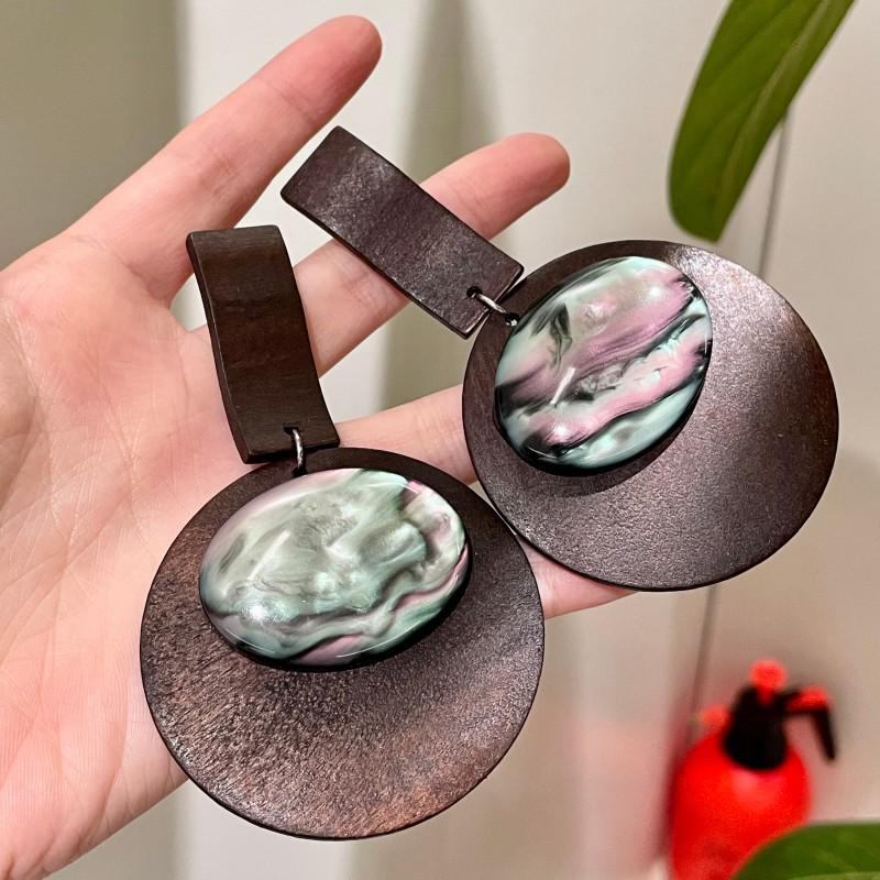 Ручная работа, разноцветные, деревянные, пэчворк, серьги-подвески