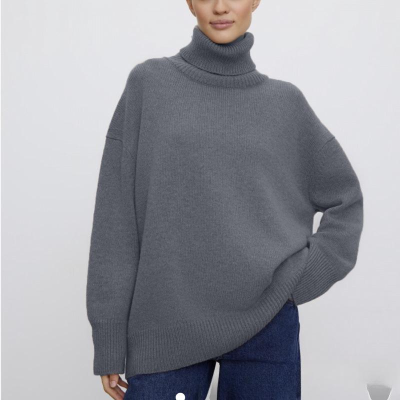 Warm Elastic Sweaters Autumn Winter Women's Turtleneck Knitted Sweater Oversize Long Sleeve Loose Pullover Tops Streetwear Soft