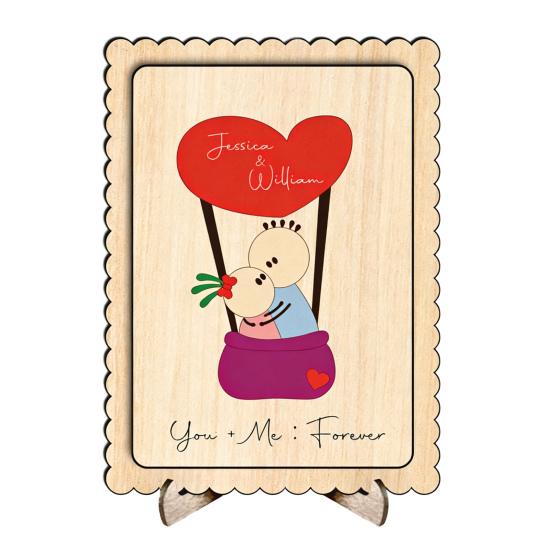 Wooden Couple Table Sign with Stand Farmhouse Rustic Cartoon Couple Ornament Valentine's Day Anniversary Wedding Party Decoration
