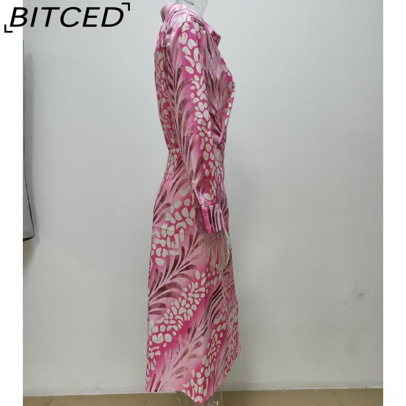 BITCED Damen Sommer Elegant Bedrucktes Hemd mit Kragen und langen Ärmeln und hochtaillierter Rock Mode-Set