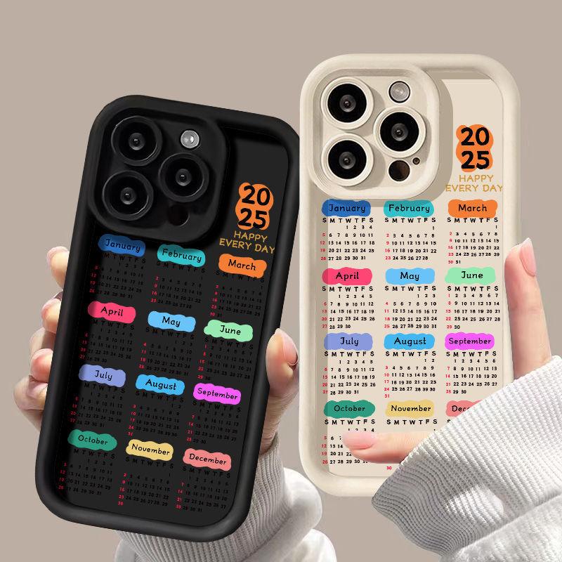 Applicable To iPhone17promax2026 Black Letter Calendar Mobile Phone Case 15/16 New 12 Fine Holes 17 All-inclusive 14