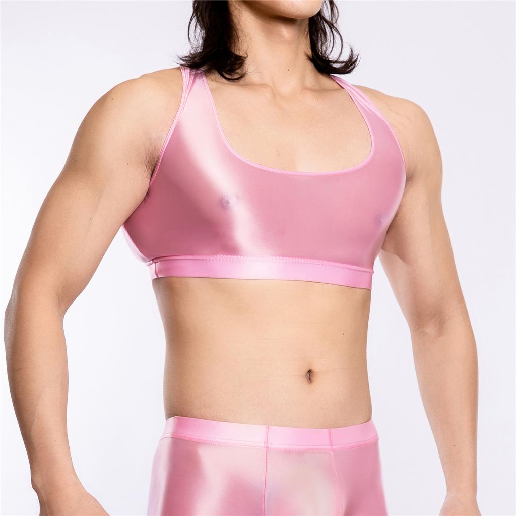 Sexy Men Stain Thin Sleeveless Tank Tops Oil Glossy Shiny Elastic Short Vest Sexy Tights Sheer See Through Top Candy Color