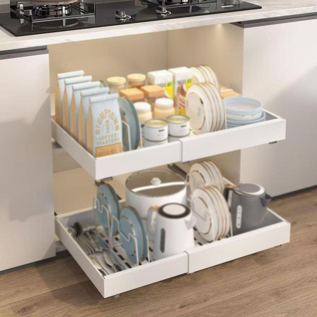 Carbon Steel Pull Out Shelving Kitchen Organizer Expandable Storage Rack for Cabinets Pantry Under Sink
