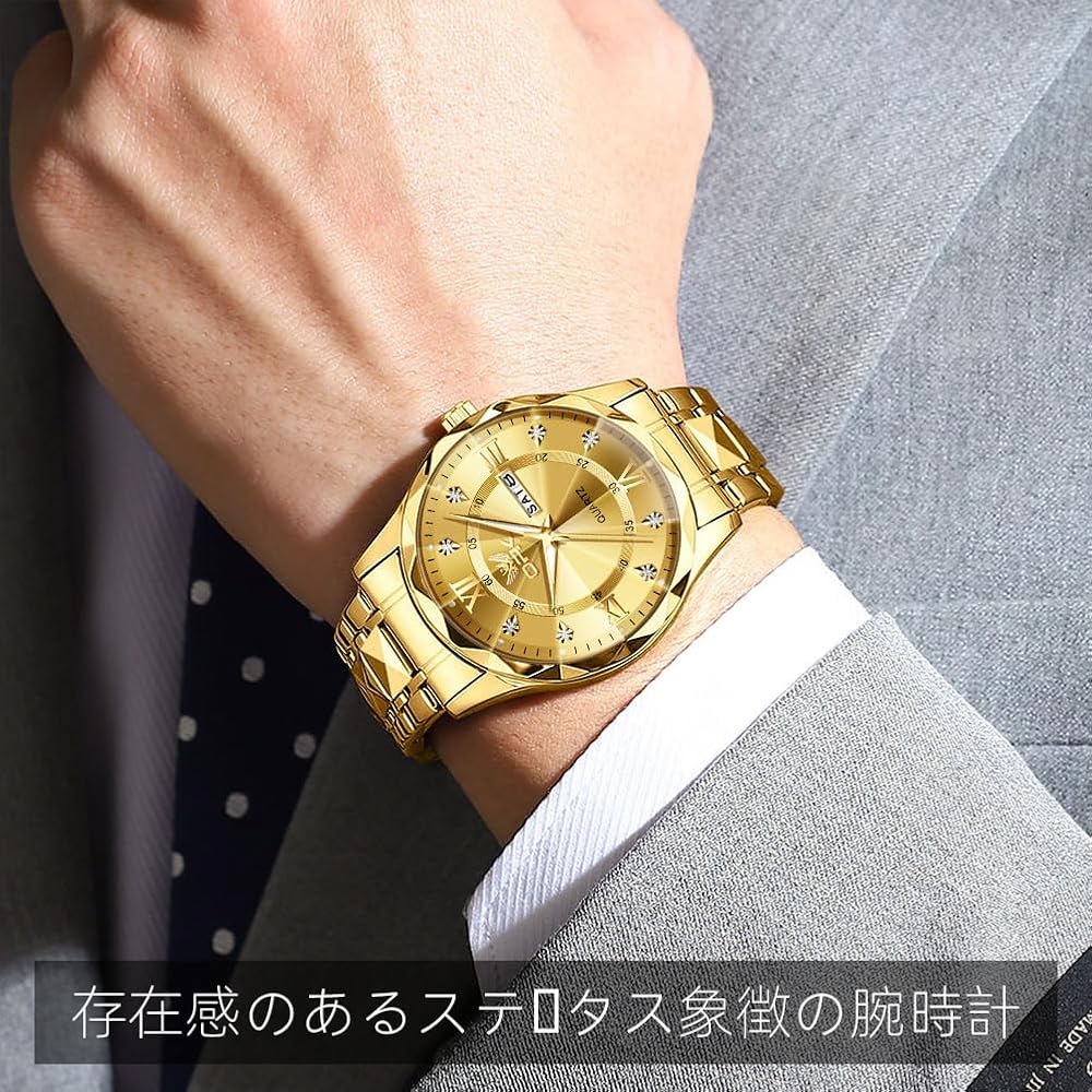 Seiko Men's Quartz Business Watch Calendar Round Face 42mm Stainless Steel Gold Gold