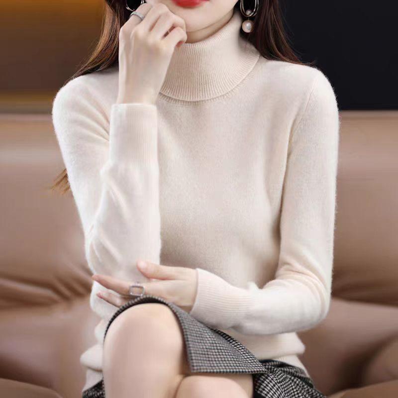 

Водолазка Кашемировый свитер для женской весны, осени и зимы Повседневный пуловер с длинным рукавом Однотонный вязаный свитер и топ с узким лацканом one size бежевый