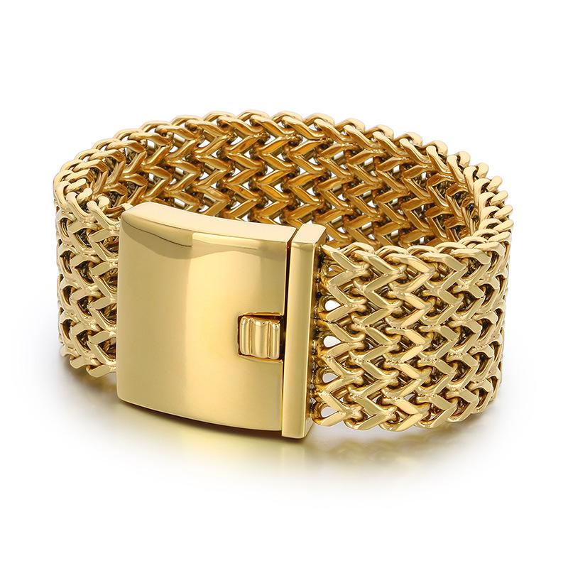 Domineering Thick Square Fish Scale Jewelry, Vacuum Plated 30Mm Front And Back Chain Titanium Steel Men'S Bracelet