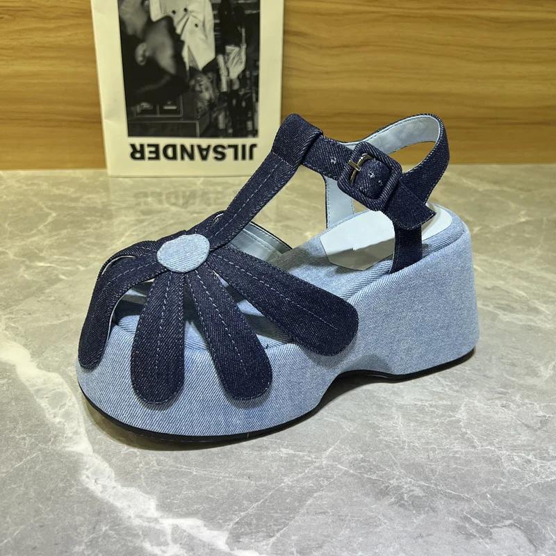 Women's Platform Cowboy Sandals Designer Fashion Muffin Bottom Metal Buckle Roman Shoes 2025High Heeled Thick Bottom Women Shoes
