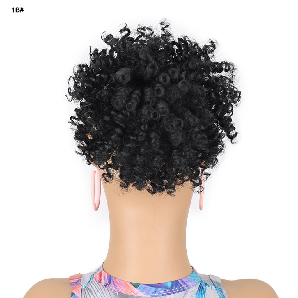 African Curly Hair Bun Donut Chignon Scrunchie Wrap Afro Puff Black Synthetic Hairpiece for Women Daily Use