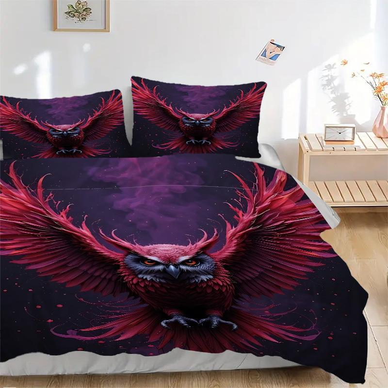 

3 шт. Набор пододеяльников с мифическими совами - Включает 1 пододеяльник и 2 наволочки, без одеяла, для всех сезонов, домашний декор yy251111189 135x200cm