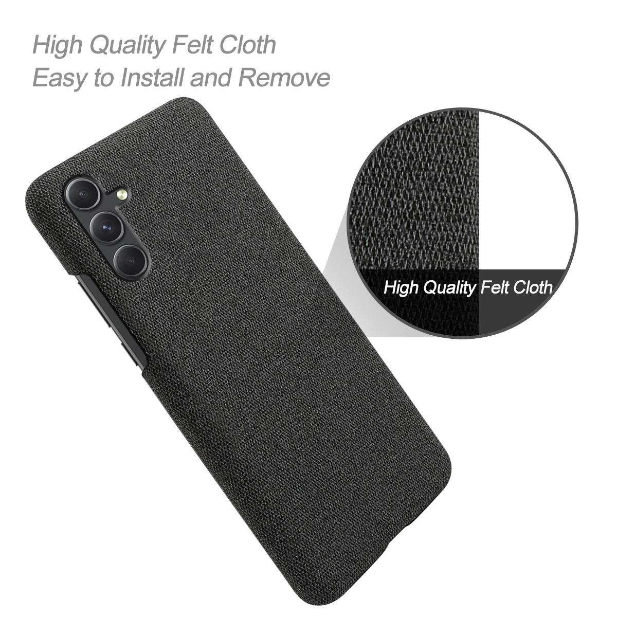 

For Samsung Galaxy A55 5G Cloth+PC Phone Case Shockproof Slim Cell Phone Cover Black